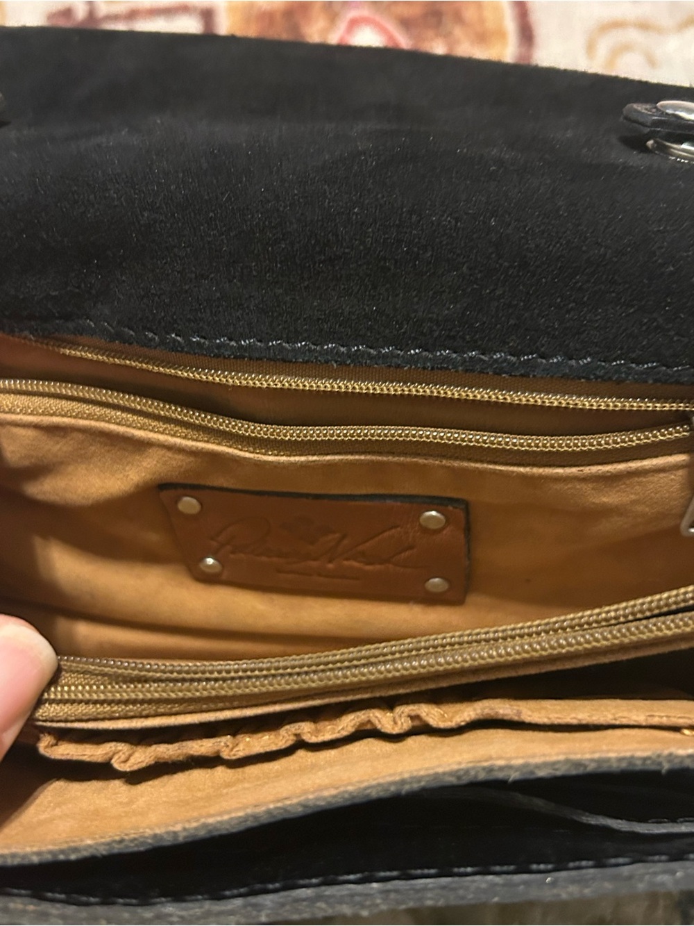 Patricia Nash Bianco black leather studded shoulder crossbody w built in wallet - Picture 11 of 15